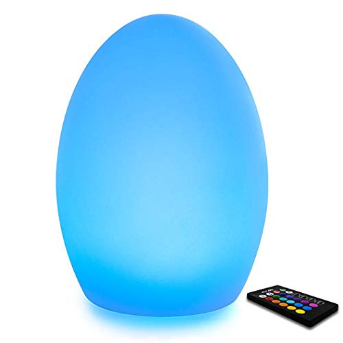 Mr.Go 19cm LED Licht Ei Lampe, RGB Farbwechsel stimmungslicht Dimmbar Nachtlicht mit Fernbedienung, 16 RGB Farben, Wiederaufladbar Batterie, IP65 Wasserdicht von Mr.Go