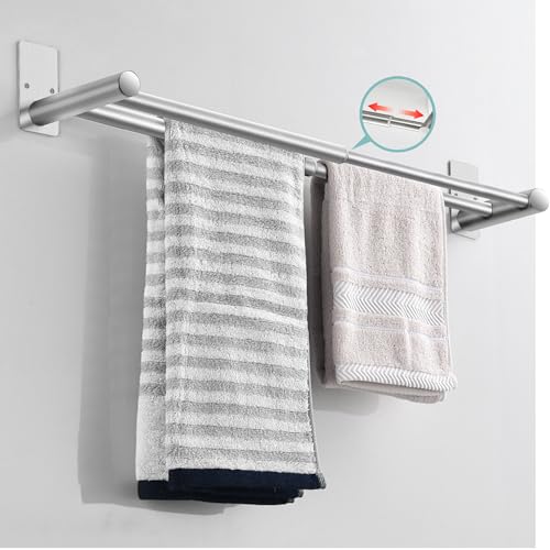Mr.Sun Handtuchhalter Ohne Bohren Edelstahl Ausziehbar 12-24 Inch Silber 2 Ablagefächer 2 Stangen Für Bad Küche Dusche Wandmontage Klebefläche von Mr.Sun
