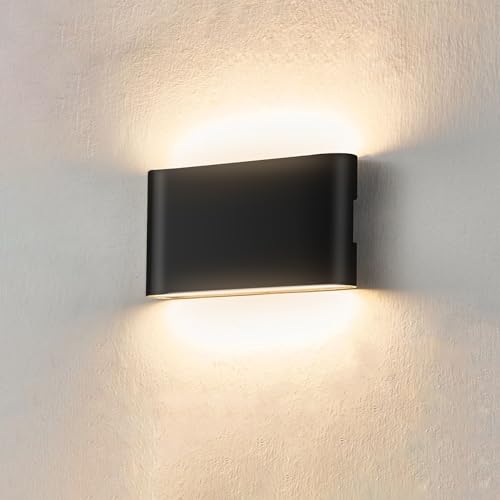 Mr.Sun LED Wandlampe Innen Außen 12W Wandleuchte IP66 Wasserdichte Außenwandleuchten für Hauswand Außenbeleuchtung & Wandbeleuchtung Schwarz Warmlichtquelle 3000K mit Einstellbarem (Wohnung) von Mr.Sun