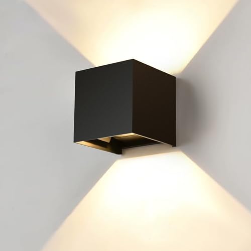 Mr.Sun LED Wandlampe Innen Außen 12W Wandleuchte IP66 Wasserdichte Außenwandleuchten für Hauswand Außenbeleuchtung & Wandbeleuchtung Schwarz Warmlichtquelle 3000K mit Einstellbarem (Quadrat) von Mr.Sun