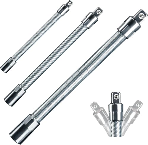 Mr.wintek Flexibler Stecknuss-Verlängerungsstangen-Satz 3-teilig, 1/2", 3/8", 1/4" Antrieb, 10"(254mm), 8"(203.2mm), 6"(152.4mm) Länge – Federbelastete Sicherungsbälle verhindern das Abrutschen Mr.wintek Flexibler Stecknuss-Verlängerungsstangen-Satz 3-teilig, 1/2", 3/8", 1/4" Antrieb, 10"(254mm), 8"(203.2mm), 6"(152.4mm) Länge – Federbelastete Sicherungsbälle verhindern das Abrutschen von Mr.wintek