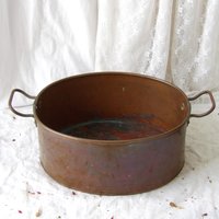 Großer Ovaler Vintage Kupfer Übertopf Mit Messing Griffen von MrGLovesMissB