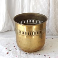 Großer Runder Vintage Übertopf Aus Messing von MrGLovesMissB