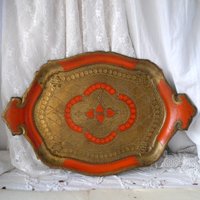 Vintage Florentiner Tablett Gold Und Orange Vintage Florentiner Tablett Gold Und Orange von MrGLovesMissB