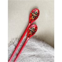 Handbemalte Blumenlöffel Rustikale Rote Küchendekoration | 2Er-Set Handbemalte Blumenlöffel Rustikale Rote Küchendekoration | 2Er-Set von MrGift
