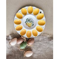 Vintage Keramik Osterei Teller Gelbe & Weiße Dekorative Schale von MrGift