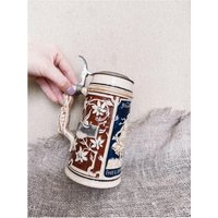 Vintage Bierkrug Mit Deckel Großer Aus Keramik von MrGift