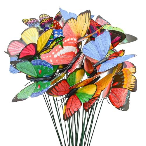 MrMrKura Schmetterlings-Gartenpfähle, 27,9 cm, PVC, wasserdicht, bunte Schmetterlings-Dekorationen, dekorative Gartenstecker für drinnen und draußen, Hof, Terrasse, Rasen, Blumentopf-Dekoration, 30 MrMrKura Schmetterlings-Gartenpfähle, 27,9 cm, PVC, wasserdicht, bunte Schmetterlings-Dekorationen, dekorative Gartenstecker für drinnen und draußen, Hof, Terrasse, Rasen, Blumentopf-Dekoration, 30 von MrMrKura