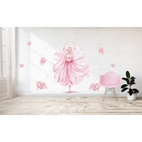 Rosa Ballerina Wandtattoo - Aquarell Ballett Tänzerin Klasse Blumen Vintage Pfingstrosen Aufkleber von MrStickerCyShop