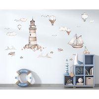 Sea Adventures Wandtattoo - Beige Navy Leuchtturm Wandkunst Kinderzimmer Prints von MrStickerCyShop