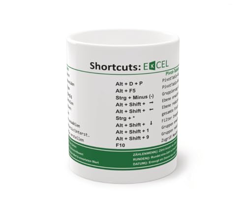 Excel Shortcuts Tasse | Tastenkürzel Excel Grün deutsch 0,3 L von MrTKBooker