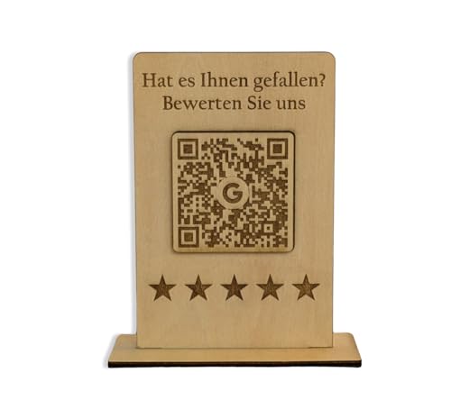 Google Bewertung QR-Code Aufsteller | Bewertungskarte personalisierbar Holz 12x8 cm von MrTKBooker