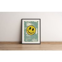 Poster Smiley Gesicht | Quadrate Gelb Grün von MrTKBooker