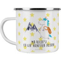 Camping Emaille Tasse Einhorn Bergsteiger - Geschenk, Reisen, Abenteuer, Pegasus, Urlaub, Entdecker, Metalltasse, Campingtasse von MrUndMrsPanda