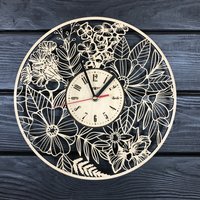 Blumen Wanduhr, Wanduhr Aus Holz, Rustikale Blumen-Wanddekor, Geschenk Für Zuhause, Zum 5 von MrWoodGifts