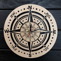 Kompass Uhr Geschenk Für Männer Frauen 5. Jahrestag Personalisiert Poster Benutzerdefinierte Wandbehang Holz Cutout von MrWoodGifts