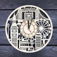 London Wanduhr Holz Home Decor Hanging Geschenk Für Männer Frauen Personalisierte Uhren Wand Büro von MrWoodGifts