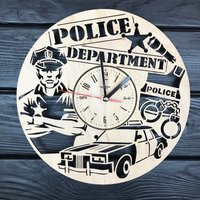 Polizei Wanduhr Holz Geschenk Für Polizist 5. Jahrestag Personalisieren Poster Hängend Custom Cutout von MrWoodGifts