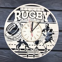 Rugby Wanduhr Geschenk Für Sportler 5. Jahrestag Personalisiert Poster Custom Wandbehang Holz Cutout von MrWoodGifts