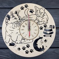 Сat Wanduhr, Katzen Wandkunst, Kinderzimmer Uhr, Kinderuhr, Katzenliebhaber Dekor, Kätzchen Gravierte Katzenuhr von MrWoodGifts