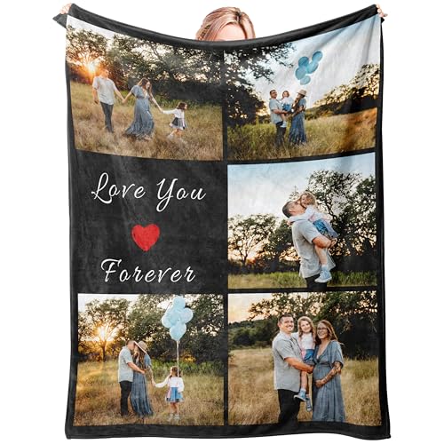 Mraxovid Benutzerdefinierte Fotos Decke Erinnerungsgeschenk mit Fototext Collage individuelle Decken Geschenk personalisierte Überwurfdecke für Familie, Mutter, Vater, Kinder, Ehefrau, 170 x 230 cm von Mraxovid