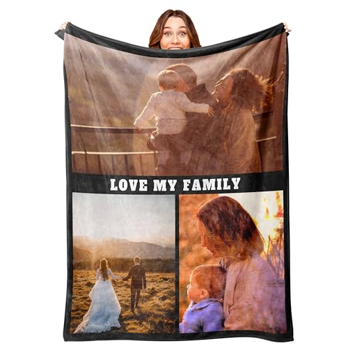 Mraxovid Personalisierte Decke, individuelle Fotos Decke, Erinnerungsgeschenk mit Fototext, Geschenk, Personalisierte Überwurfdecke für Familie, Mutter, Papa, Kinder, Ehefrau, Freunde, 76 x 125 cm von Mraxovid