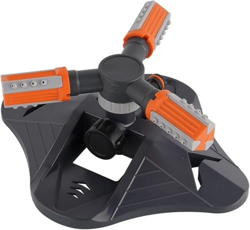 Mrchrogge Kunststoff-Sprinkler Einstellbare Bewässerung für Garten Wald Bewässerung Rasen Garten Sprinkler Kopf 360 Grad Rotation Orange/Grau, Gelb/Schwarz Basis + DREI Zinken Sprinkler (Orange+Grau) von Mrchrogge