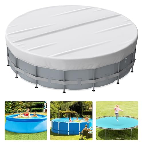 Poolabdeckung Rund, wasserdichte Abdeckplane Pool, UV-Beständige Poolplane Rund Mit Zugband Und Erdankern, Einfach Zu Montieren, Für Runde Pools In 3 Größen, Ganzjähriger Schutz (Silber 8FT) von Mrchrogge