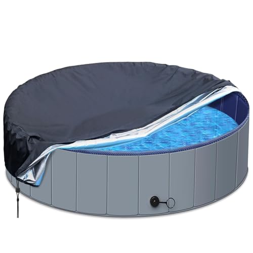Poolabdeckung Rund Wasserdicht Abdeckplane Pool Rund Mit Kordelzug, Robuste Pool Abdeckung Aus 210D Silberbeschichtetem Gewebe, Poolplane Für Kinderpool Planschbecken Trampolin Garten (122x30CM) von Mrchrogge