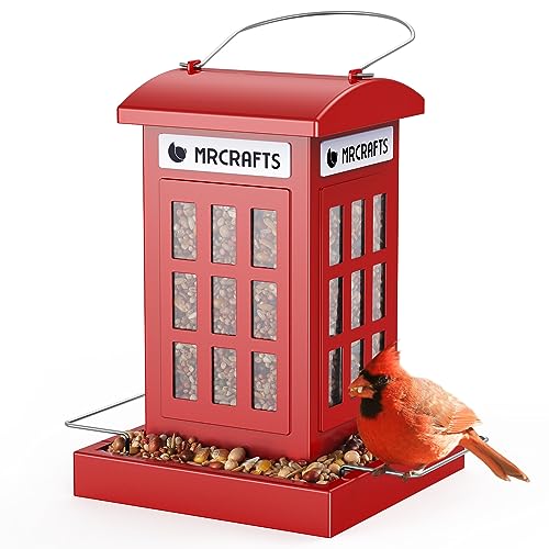 MrCrafts Vogelhäuschen zum Aufhängen mit Telefonkasten, Zuhause, hängendes Vogelhäuschen aus Metall, Futterhäuschen für Wildvögel, wetterfest von Mrcrafts