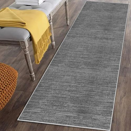 Läufer Teppich für Flur Lang Rutschfest 50 x 220 cm Grau Küchenläufer Teppich Läufer für Küche Waschbar Teppichläufer Flur Teppich Küchenteppich Schmutzfangmatte für Eingang Wohnzimmer Schlafzimmer von Mreoqja
