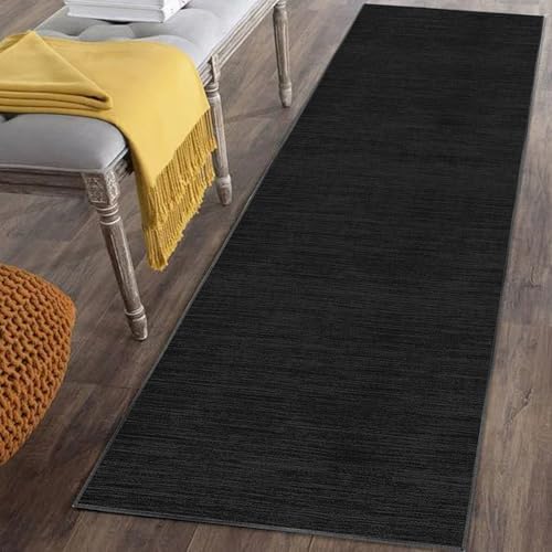 Läufer Teppich für Flur Rutschfest 50 x 120 cm Schwarz Küchenläufer Teppich Läufer für Küche Waschbar Teppichläufer Flur Teppich Küchenteppich Schmutzfangmatte für Eingang Wohnzimmer Schlafzimmer von Mreoqja