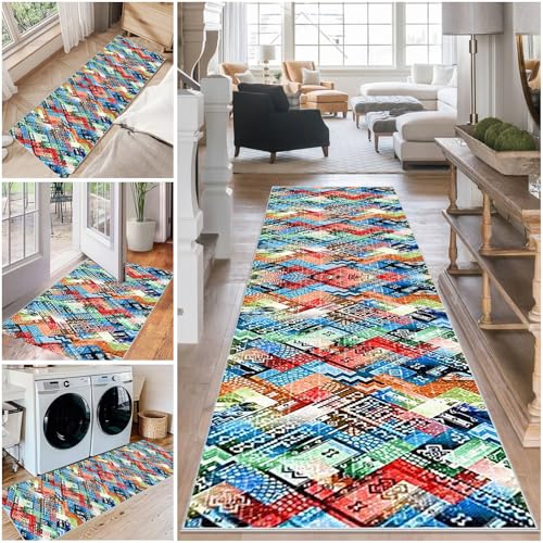 Teppich Läufer Flur Waschbar Küchenteppich 70 x 140 cm rutschfest Flurteppich Küchenläufer Fußmatte Eingangsmatte Teppichläufer Flur Läufer Teppich für Küche Eingang Schlafzimmer Korridor Waschküche von Mreoqja