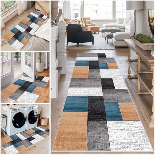 Teppich Läufer Flur Waschbar Küchenteppich 80 x 140 cm rutschfest Flurteppich Küchenläufer Fußmatte Eingangsmatte Teppichläufer Flur Läufer Teppich für Küche Eingang Schlafzimmer Korridor Waschküche von Mreoqja