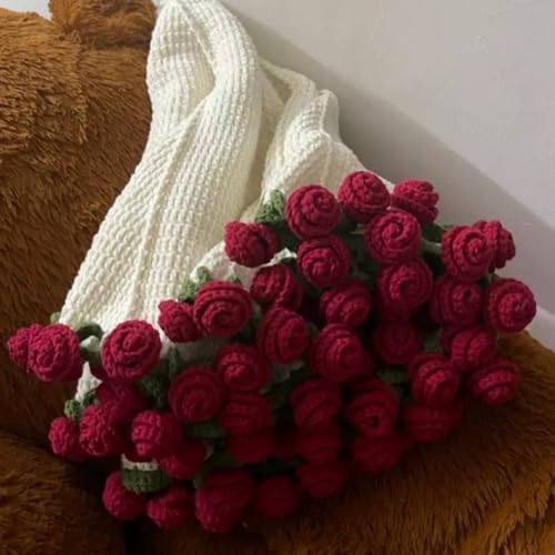 Mrinb Häkeldecke Kit, DIY Handgemachte Rosendecke Häkelblumenstrauß, weich und leicht gestrickte Blumen Blumenstrauß Überwurfdecken für Anfänger, Muttertagsgeschenke von Mrinb
