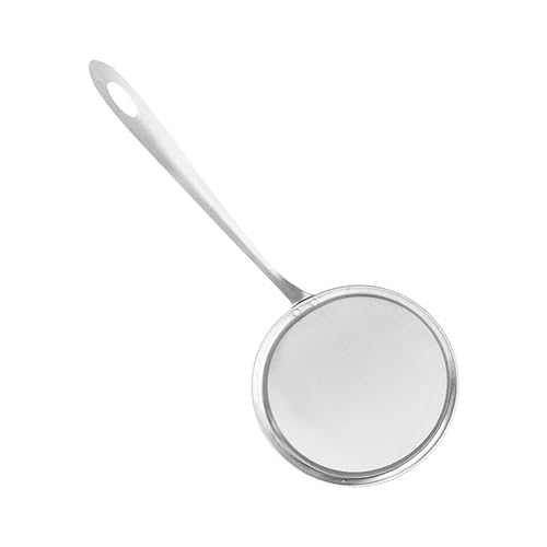 Feinmaschiger Sieb-Skimmerlöffel aus Edelstahl, Sieb mit Langem Griff, Feinmaschiger Skimmer-Hot-Pot-Fettlöffel, Flaches Kochsieb Zum Abschäumen von Fett, Schaum, von Mrisata