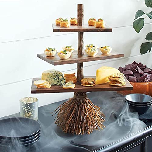 Halloween-Besen-Snack-Ständer, 3-stöckiges Tablett, Halloween-Snack-Tablett, Süßigkeitenhalter aus Harz, Hexenbesen-Snack-Tablett, Party-Tabletts Zum Servieren von Snacks, Salat, von Mrisata