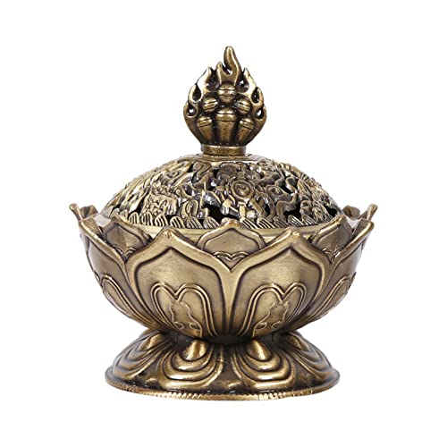 Mrisata Vintage Rückfluss-Räucherschale, Lotus-Räucherstäbchenhalter, Holzkohle-Aschefänger für Pulverkegel oder Räucherspule, Räucherstäbchenhalter, Tibet-Lotus-Kupferlegierung(Bronze) von Mrisata