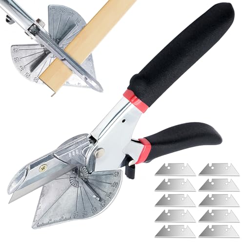 Mritrit Gehrungsschere mit 10 Ersatzklingen, 45-135 Grad Multi-Winkel Gehrungsschere, Schere für Holz, Kabelkanal, Dichtungsschere Schere, Winkelschere Metall Von Weichholz, Kunststoff, PVC von Mritrit