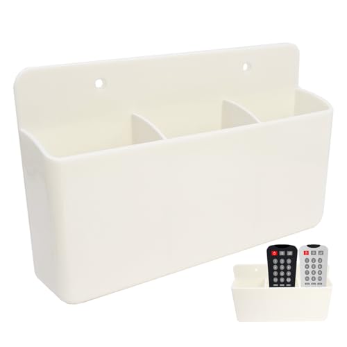 Mritrit Weiß Selbstklebende Fernbedienung Aufbewahrungsbox Kunststoff mit 3 Compartments, Fernbedienungshalterung Wand Ohne Bohren, Fernbedienungshalter Wandmontage, Halterung für TV Fernbedienung von Mritrit