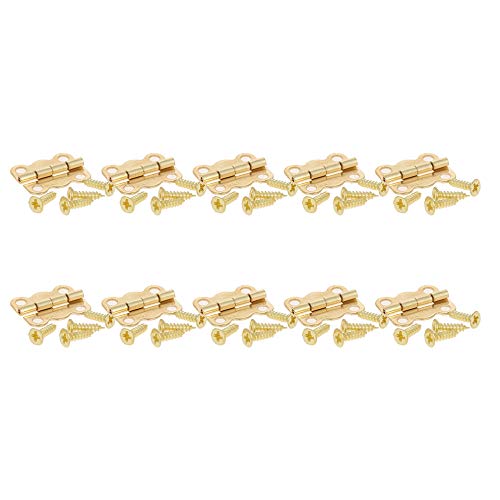 MroMax 10 Stück Kosmetikbox Holzkoffer Metall Faltbare Scharniere Goldton von MroMax