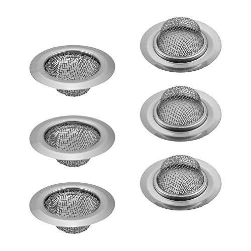 MroMax Abflusssieb, 55 mm Durchmesser, feines Netz, Metall, Abflusssieb aus 401 Edelstahl, silberfarben, 6 Stück von MroMax