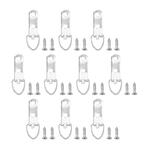 MroMax D-Ring zum Aufhängen, Kreuznägel, Schrauben, Nähte, für Bilderrahmen-Kleiderbügel, Doppellochbohrung, silberfarben, 10 Stück von MroMax