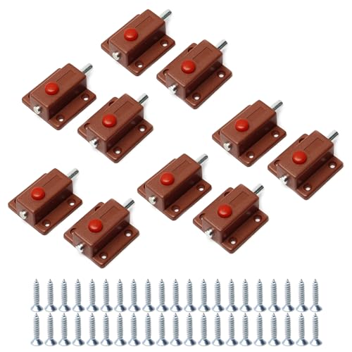 MroMax Federbelasteter Türriegel aus braunem Kunststoff, mit Schalter, ohne Griff, für Tür, Schrank, Möbelzubehör, 10 Stück MroMax Federbelasteter Türriegel aus braunem Kunststoff, mit Schalter, ohne Griff, für Tür, Schrank, Möbelzubehör, 10 Stück von MroMax