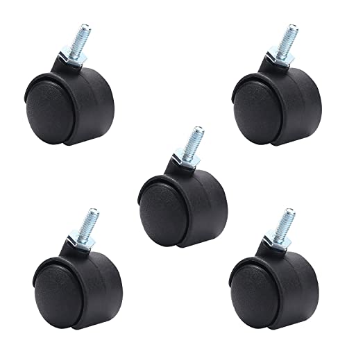 MroMax Lenkrollen Möbelrollen, 3,8 cm, 360 Grad Gewinde, M6 x 15 mm, Schwarz, 5 Stück von MroMax