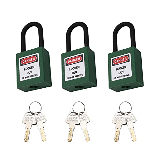 MroMax Lockout Tagout-Schlösser, Loto Schlösser unterschiedlich – Nylon Lock Out Tag Out Isolierter Bügel Grün Sicherheitsvorhängeschloss 3 Stück von MroMax