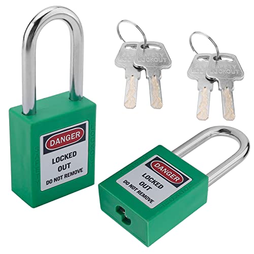 MroMax Lockout Tagout-Schloss, Sicherheitsvorhängeschloss unterschiedlich schließend, Loto Sicherheits-Vorhängeschloss, Stahlbügel, grasgrün, Vorhängeschloss für Lock Out Tagout, 2 Stück von MroMax