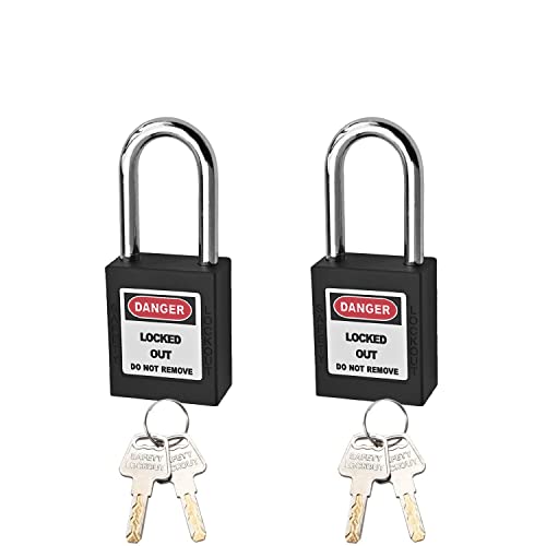 MroMax Lockout Tagout-Schloss, Sicherheitsvorhängeschloss unterschiedlich schließend, Loto Sicherheits-Vorhängeschloss, Stahlbügel, schwarzes Vorhängeschloss für Lock Out Tag Out, 2 Stück von MroMax