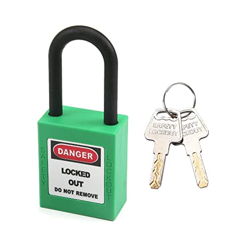 MroMax Lockout Tagout-Schloss, Sicherheitsvorhängeschloss unterschiedlich schließend, Loto Sicherheits-Vorhängeschloss aus Nylon, grasgrün, Vorhängeschloss für Lock Out Tag Out, 1 Stück von MroMax