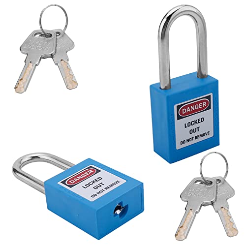 MroMax Lotto-Sicherheitsschloss (0,6 x 3,8 cm), ein Schloss mit einem Schlüssel, Sicherheitsschloss, Tagschloss, Nylonschloss, Stahlbügel, blaues Vorhängeschloss, 2 Stück von MroMax
